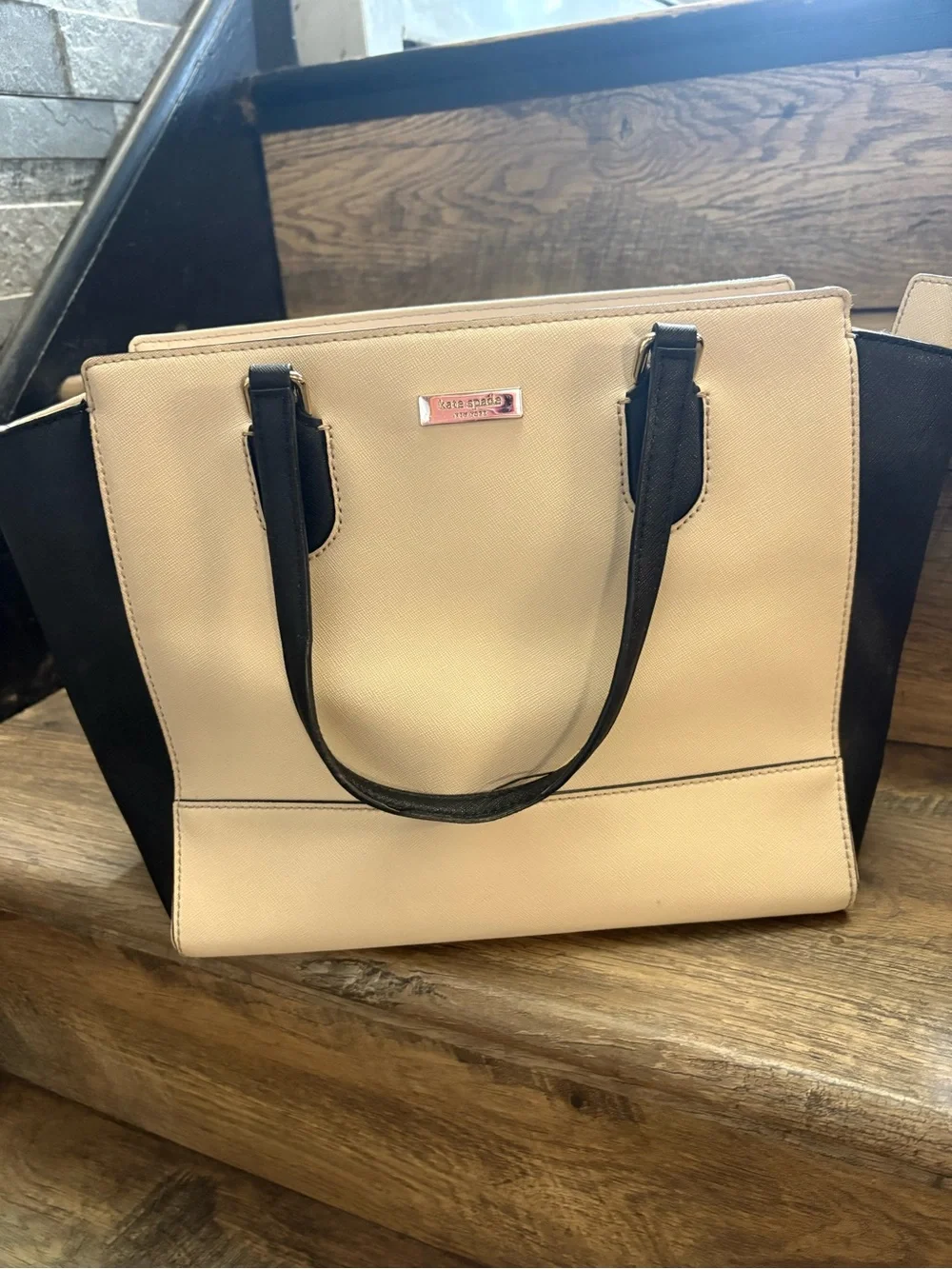 kate spade Beige and Black Structured Tote